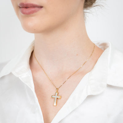 Gold Plated Sterling Silver 1/10 Carat Diamond Cross Pendant on 45cm Chain