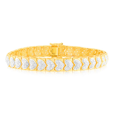 Gold plated Sterling Silver 1 Carat Heart Natural Diamond 18.5cm Bracelet