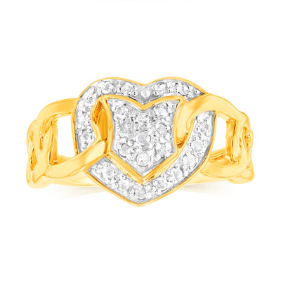 1/5 Carat Diamond Heart Ring Gold plated Silver
