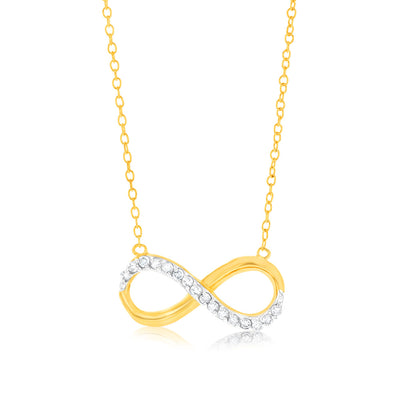 Gold Plated Sterling Silver 1/4 Carat Diamond Infinity Pendant on 45cm Chain