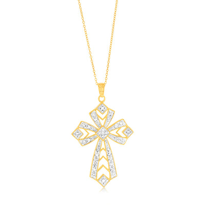 Gold Plated Sterling Silver 1/5 Carat Diamond Cross Pendant on 45cm Chain
