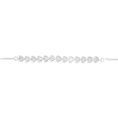 Sterling Silver Diamond Heart Slider Bracelet with 13 Round Brilliant Cut Diamonds