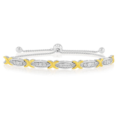 Gold Plated Sterling Silver Diamond Slider Bracelet with 15 Round Brilliant Cut Diamonds