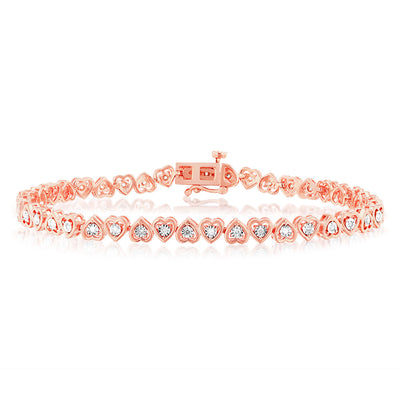 1/5 Carat Diamond Heart 18cm Bracelet in Rose Gold Plated Silver