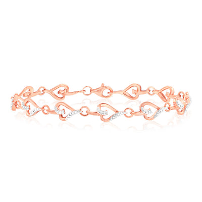 7 Diamonds Heart Bracelet in Rose Gold Plated Silver