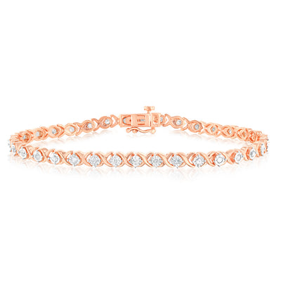 0.95 Carat Diamond Bracelet in Rose Gold Plated Silver