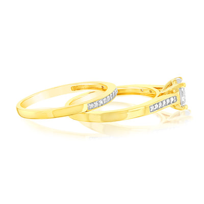 1/6 Carat Diamond 2 Ring Bridal Set in Gold Plated Sterling Silver