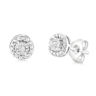 2 Diamonds Stud Earrings in Sterling Silver