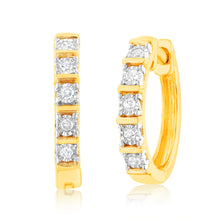 Load image into Gallery viewer, 10 Diamonds Hoop Earrings in Gold Plated Sterling Silver