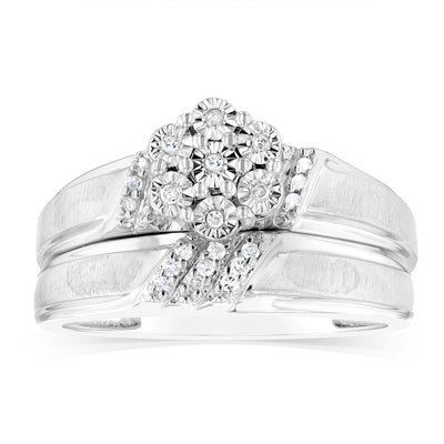 1/10 Carat Diamond 2 Ring Bridal Set in Sterling Silver
