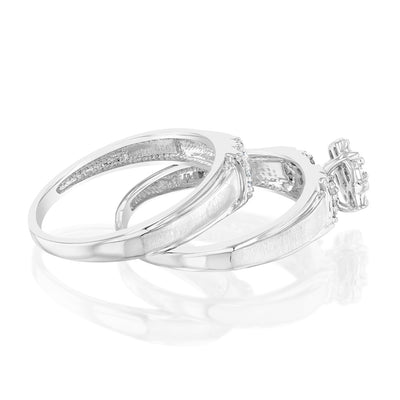 1/10 Carat Diamond 2 Ring Bridal Set in Sterling Silver