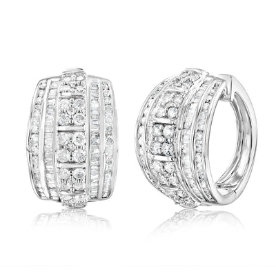 2.9 Carats Diamond Hoop Earrings in Sterling Silver