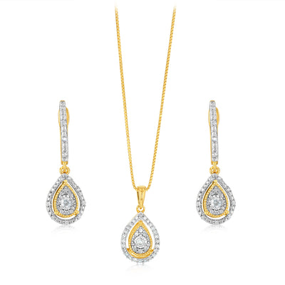 1/2 Carat Earring & Pendant Set in Gold Plated Sterling Silver on 45cm Chain