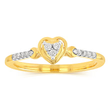 Load image into Gallery viewer, Diamond Heart Promise Ring with 13 Diamonds in Gold Plated Sterling Silver