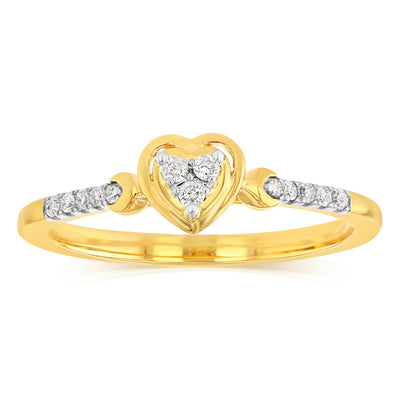 Diamond Heart Promise Ring with 13 Diamonds in Gold Plated Sterling Silver