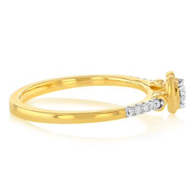 Diamond Heart Promise Ring with 13 Diamonds in Gold Plated Sterling Silver