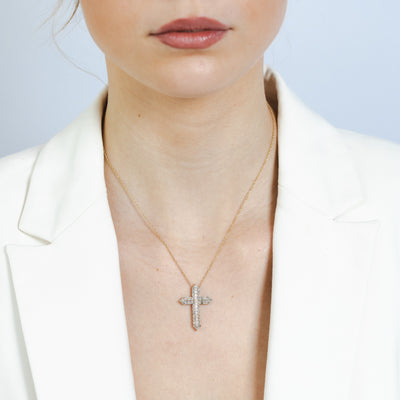 1 Carat Cross Pendant on 45cm Chain in Gold Plated Silver