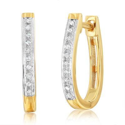 1/10 Carat Diamond Earrings Set Hoop Earrings in Gold Plated Silver and Stud Earrings in Sterling Silver