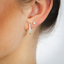 Load image into Gallery viewer, 1/10 Carat Diamond Earrings Set Hoop Earrings in Gold Plated Silver and Stud Earrings in Sterling Silver