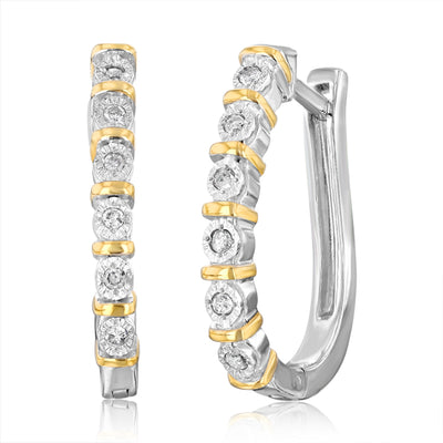 1/10 Carat Diamond Hoop and Stud Earrings Earrings Set in Gold Plated Silver