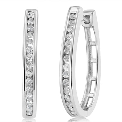 1/2 Carat Diamond Hoop Earrings in Sterling Silver