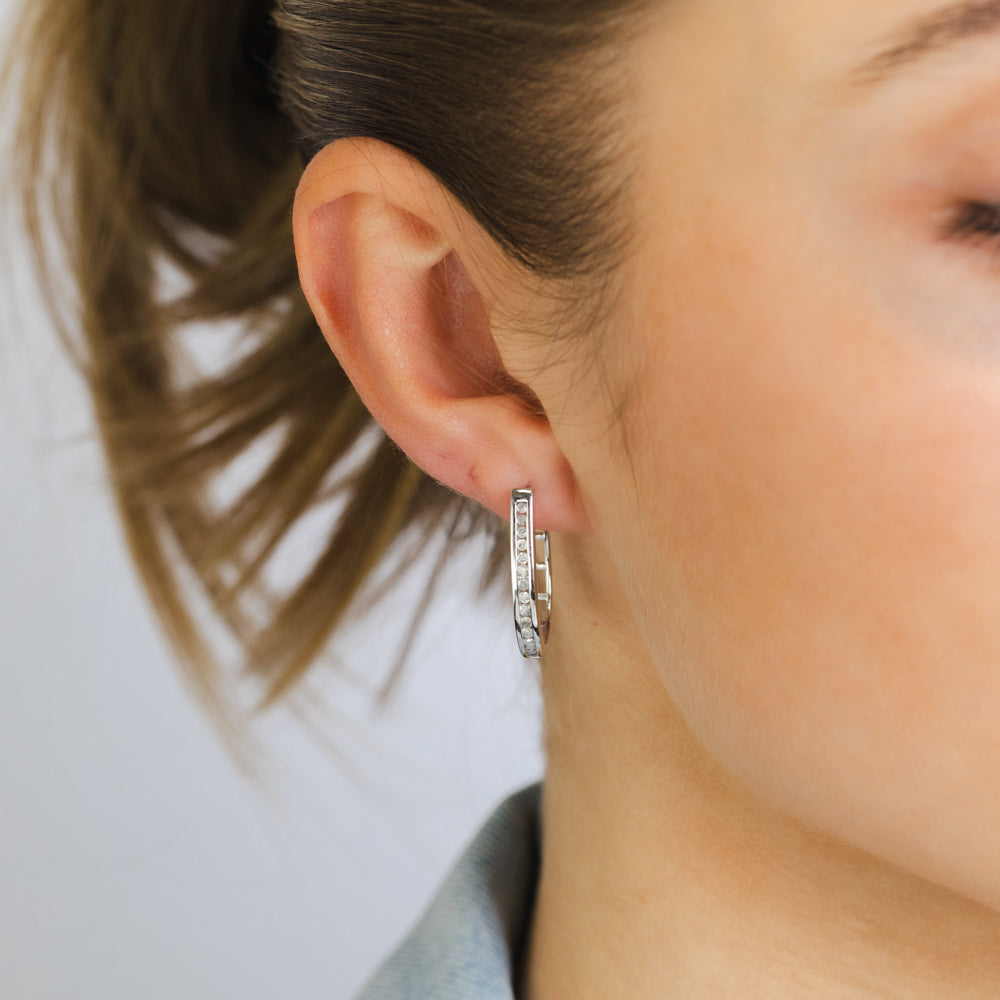 1/2 Carat Diamond Hoop Earrings in Sterling Silver