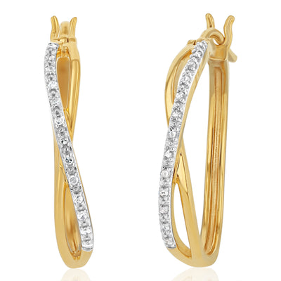 1/10 Carat Diamond Hoop Earrings in Gold Plated Silver