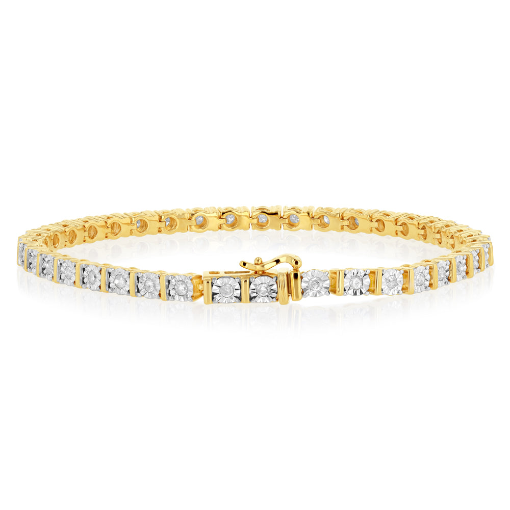 0.95 Carat Diamond Tennis 18.5cm Bracelet in Gold Plated Silver