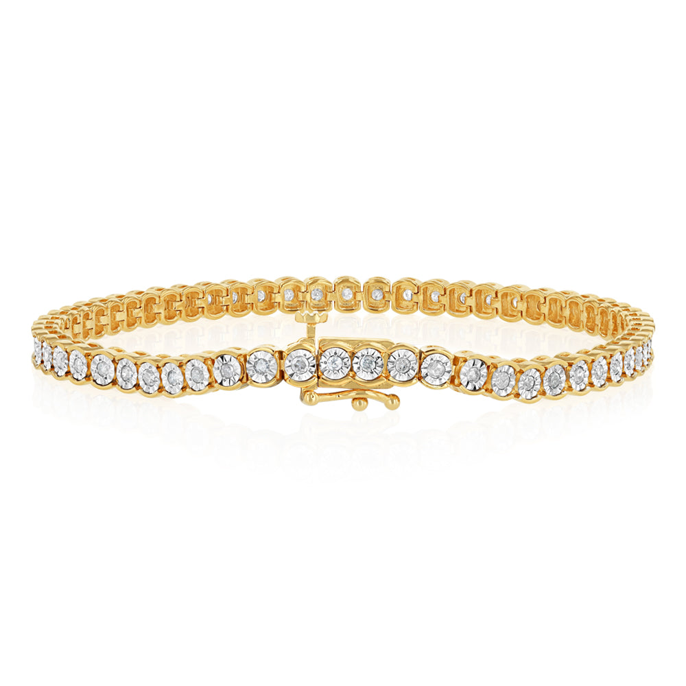 0.95 Carat Diamond Tennis 19cm  Bracelet in Gold Plated Silver