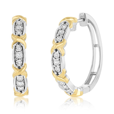 1/10 Carat Diamond Hoop Earring in Gold Plated Silver