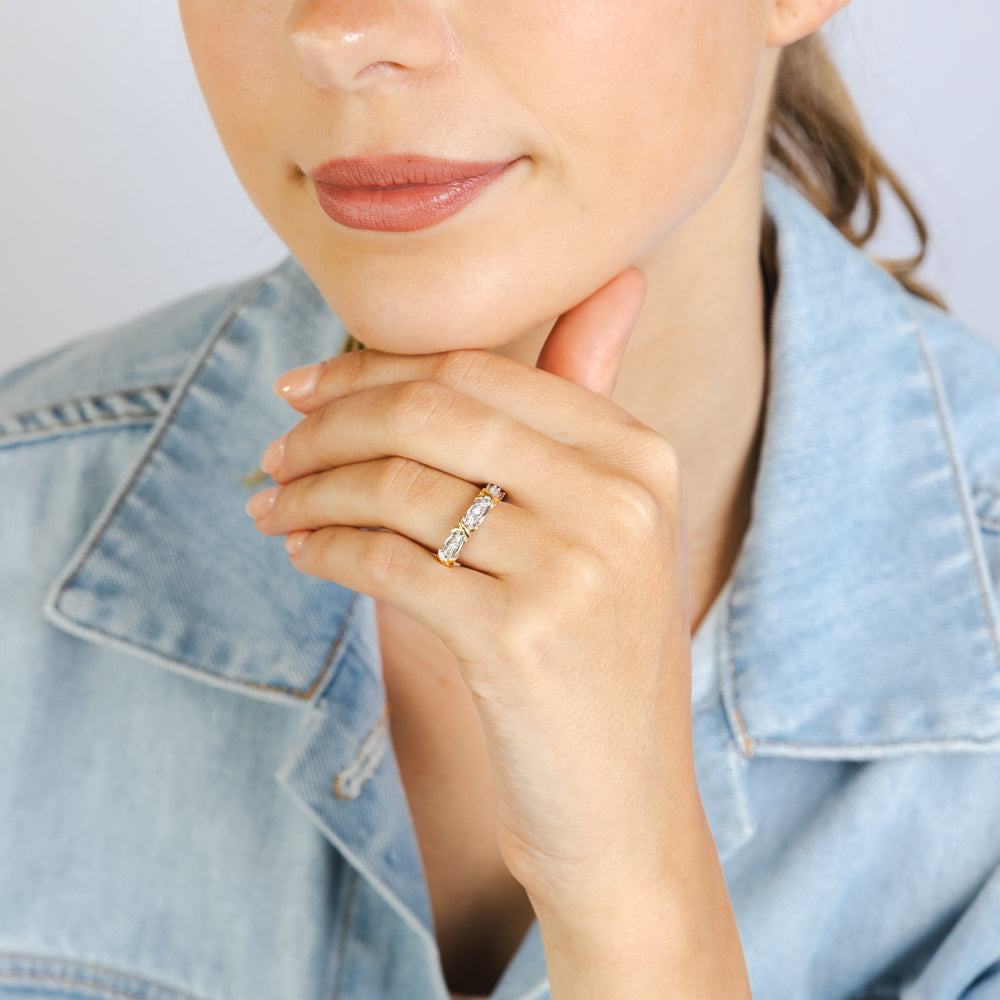 Natural Diamond Ring in Gold Plated Silver