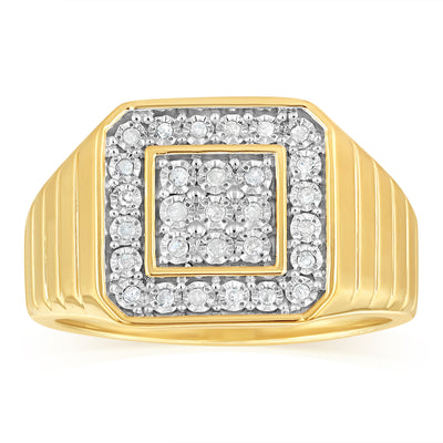 1/5 Carat Diamond Gents Ring in Gold Plated Silver