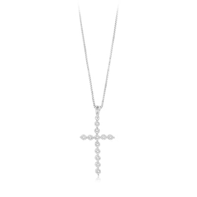 Natural Diamond Cross Pendant in Sterling Silver