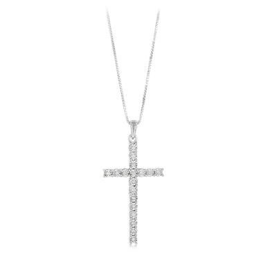 1/10 Natural Diamond Cross Pendant in Sterling Silver