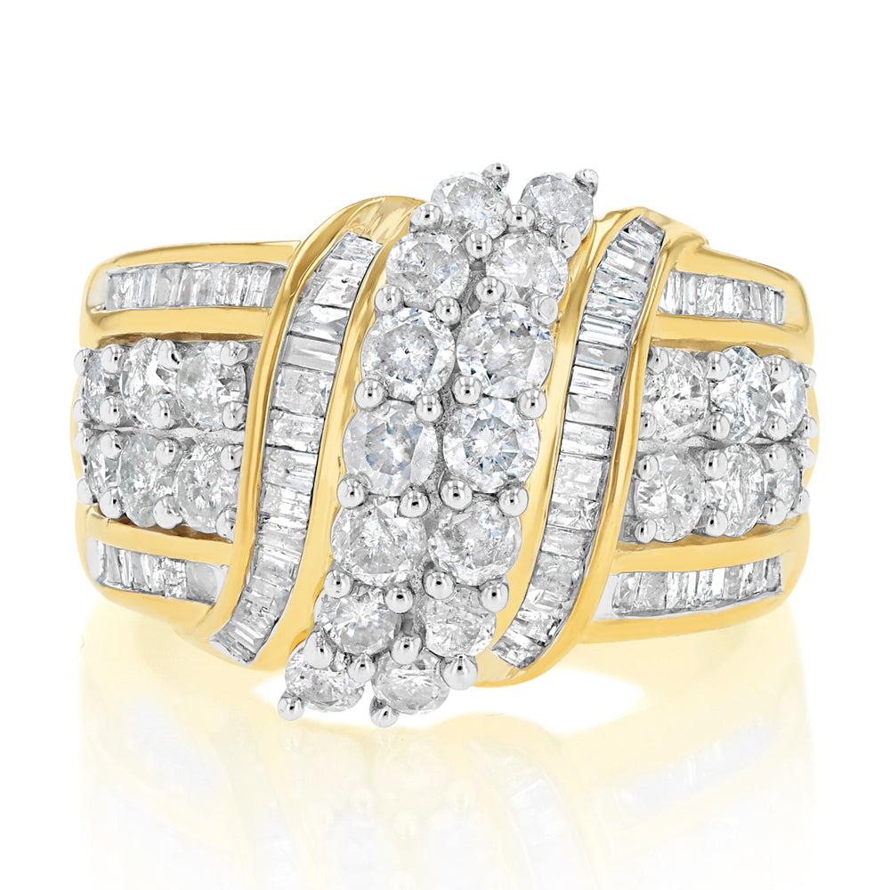 1.9 Carats Diamond Dress Ring in Gold Plated Silver