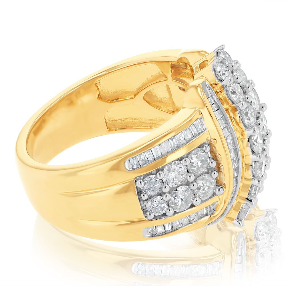 1.9 Carats Diamond Dress Ring in Gold Plated Silver