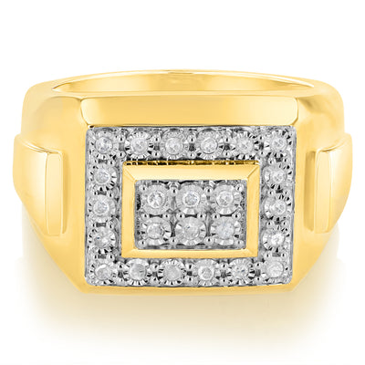 1/4 Carat Diamond Gents Ring in Gold Plated Sterling Silver