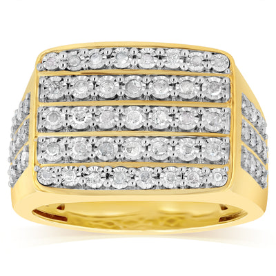 3/4 Carat Diamond Gents Ring in Gold Plated Sterling Silver