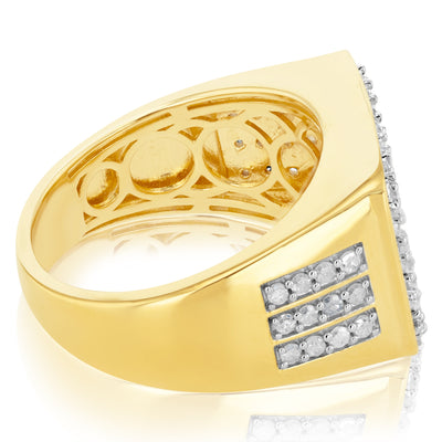3/4 Carat Diamond Gents Ring in Gold Plated Sterling Silver