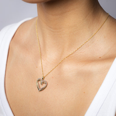 18 Diamonds Heart 2 Tone Pendant on 45cm Chain in in Gold Plated Sliver