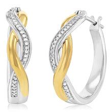 Load image into Gallery viewer, 1/10 Carat Diamond Hoop 2 Tone Earrings in Gold Plated Silver