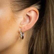 Load image into Gallery viewer, 1/10 Carat Diamond Hoop 2 Tone Earrings in Gold Plated Silver