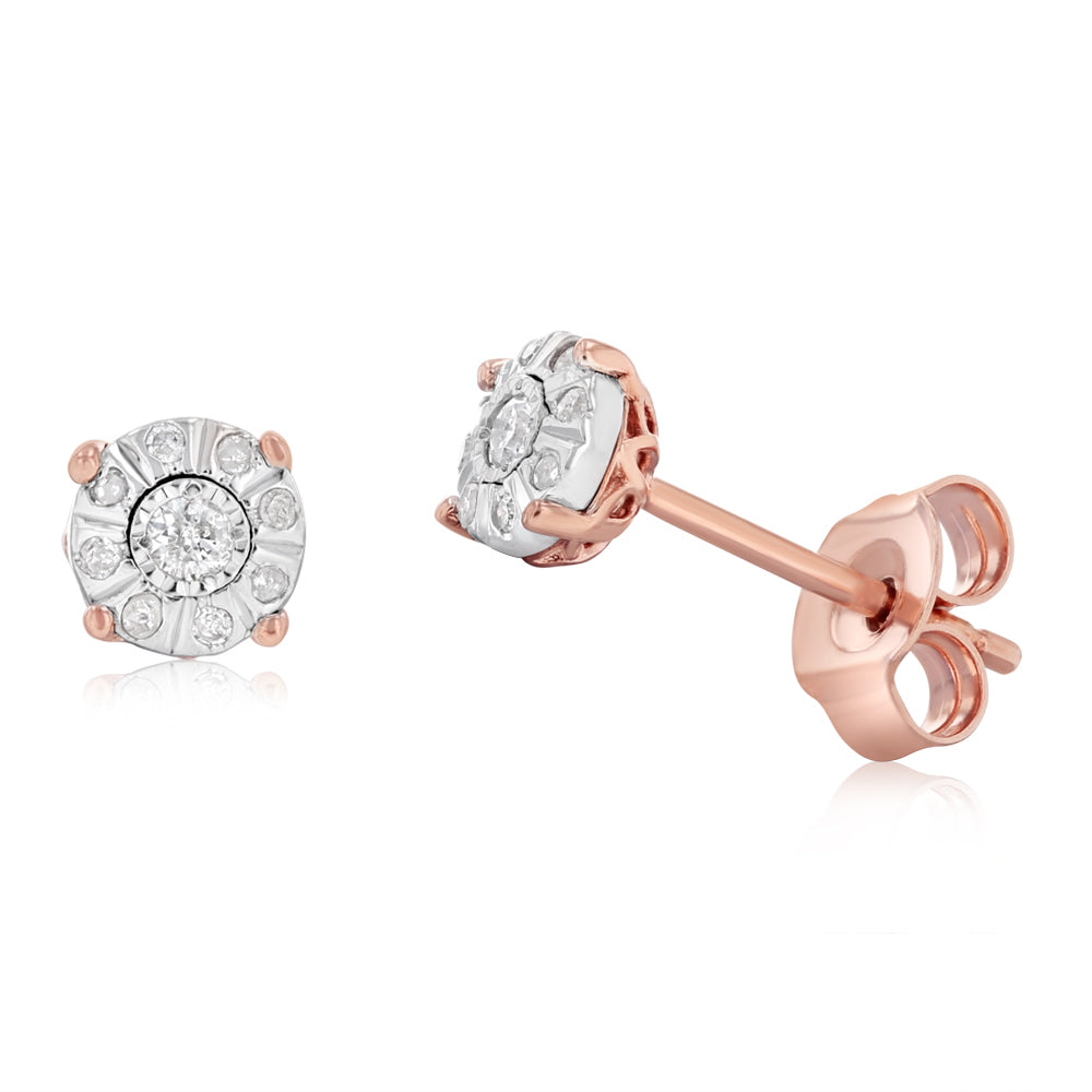 1/10 Carat Diamond Stud Earrings in Rose Gold Plated Silver