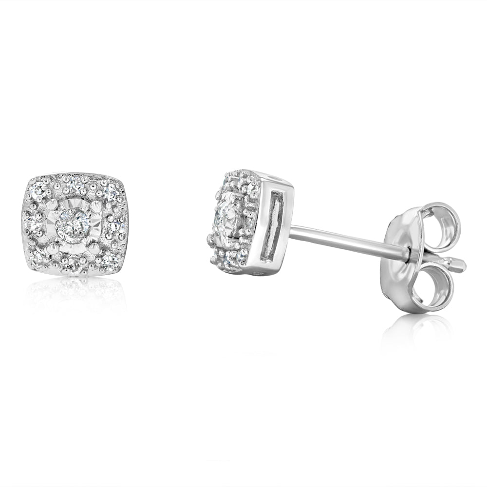 1/10 Carat Diamond Stud Earrings in Sterling Silver