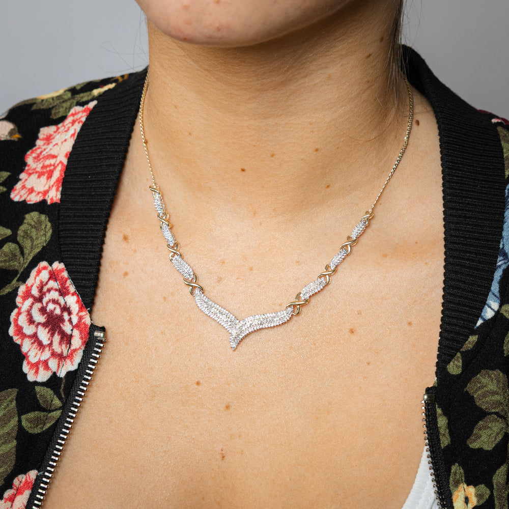 0.45 Carat Diamond Necklace 2 Tone in Gold Plated Silver