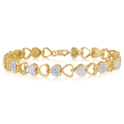 1/10 Carat Diamond 18cm Heart Bracelet in Gold Plated Silver