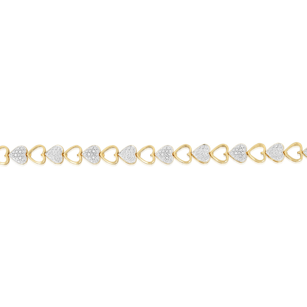 1/10 Carat Diamond 18cm Heart Bracelet in Gold Plated Silver