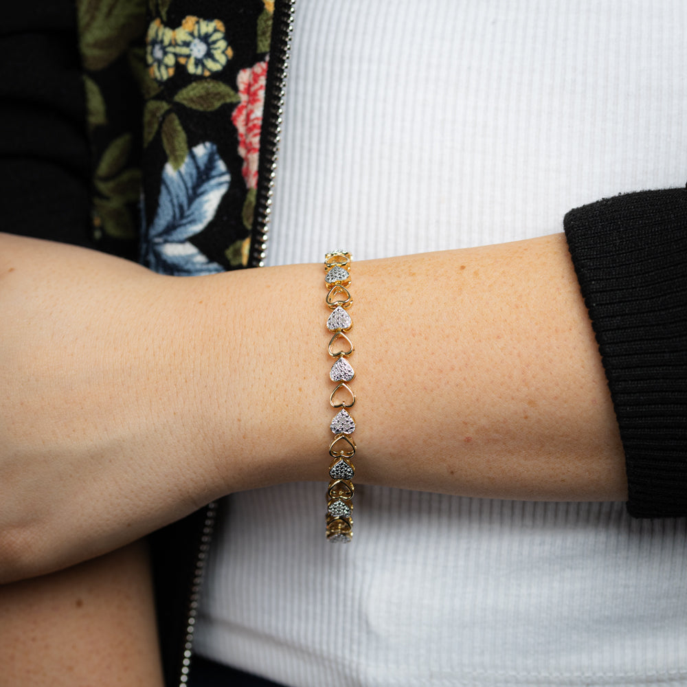 1/10 Carat Diamond 18cm Heart Bracelet in Gold Plated Silver