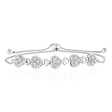 Load image into Gallery viewer, 1/10 Carat Diamond Heart Fancy Bracelet Adjustable 24cm in Sterling Silver