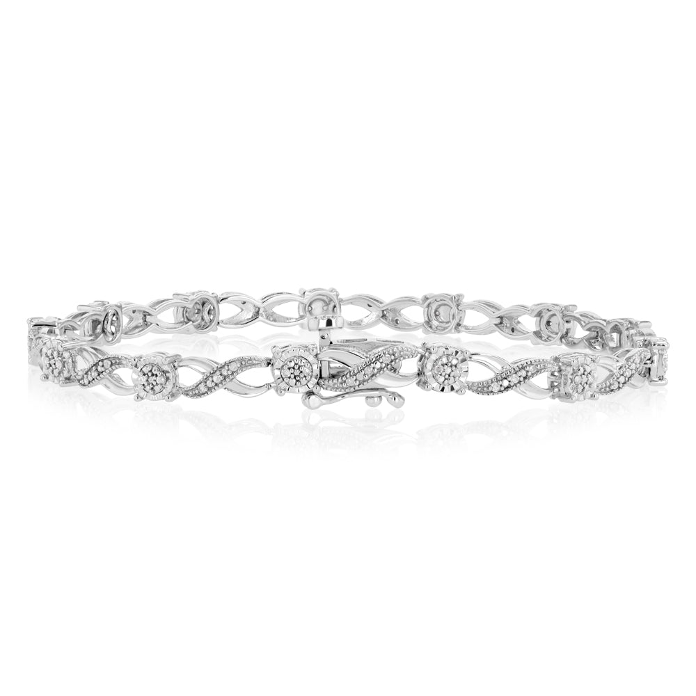 1/5 Carat Diamond Hugs & Kisses 18cm Bracelet in Sterling Silver
